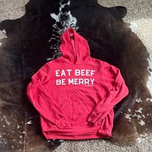 Red "Eat Beef Be Merry" Graphic Hoodie